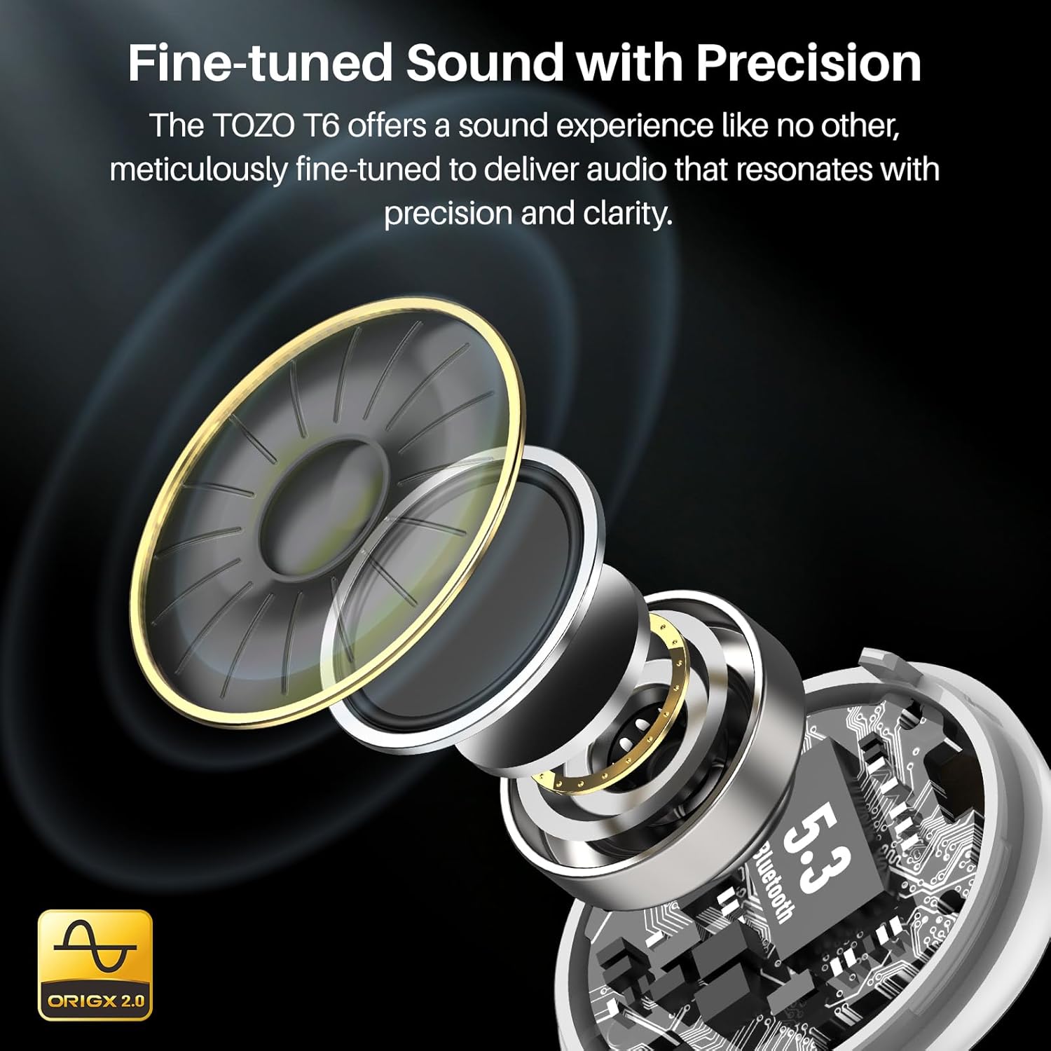 TOZO T6 Mini Wireless Bluetooth Headphones, Wireless Earbuds Erogonomic Design Sport 50H, IPX8 Wireless Bluetooth Headset EQ Personalized by App