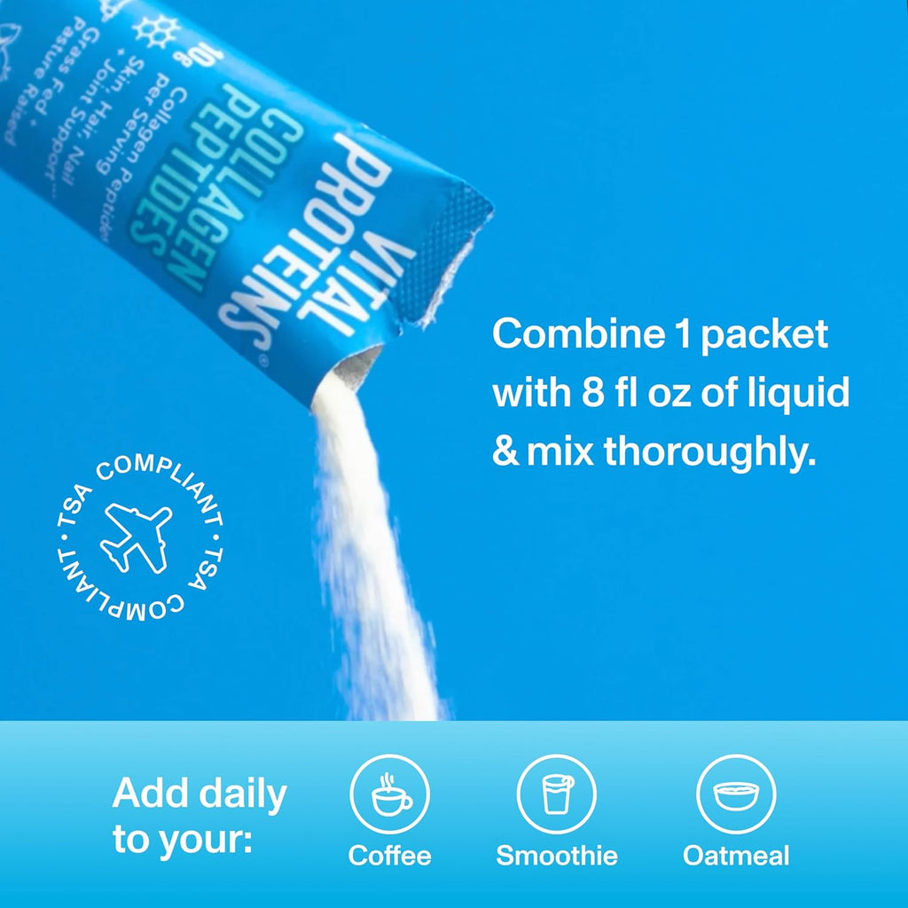 Vital Proteins Dairy and Gluten-Free Hydrolyzed Collagen Peptides Powder Supplement Travel Packs (Type I, III,20ct Per Box)- 10g Per Serving