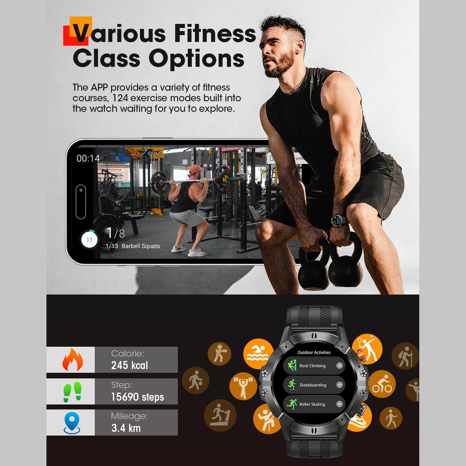 Smart Watches for Men, Bluetooth Call Military Smart Watch, Waterproof Fitness Tracker with Heart Rate/Blood Oxygen/Sleep Monitor/124 Sports Modes, Tactical Watch for Android Phones & iPhone (Black)