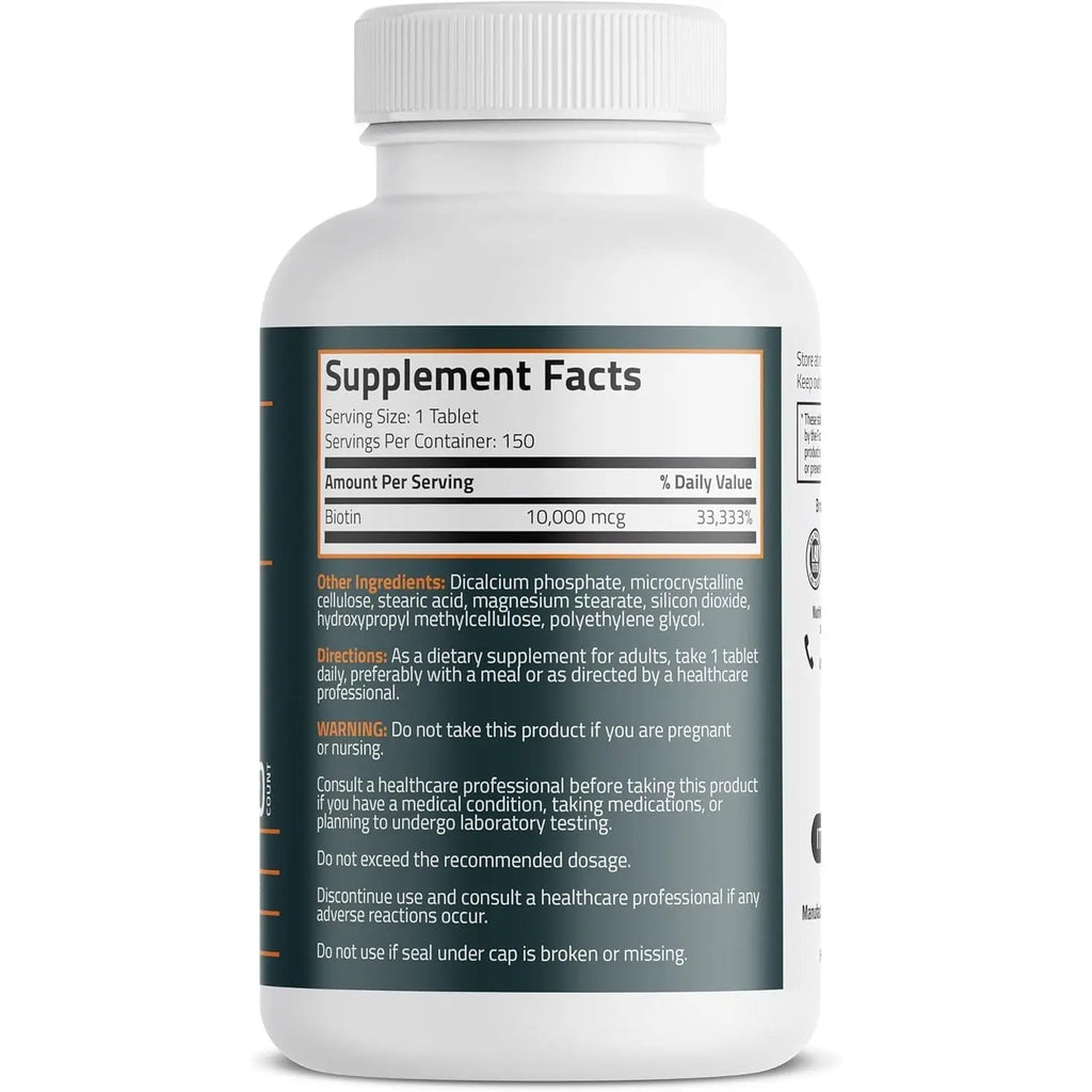 Bronson Biotin 10,000mcg, Supports Healthy Hair, Skin and Nails, Vegetarian, Non-GMO, 150 Tablets