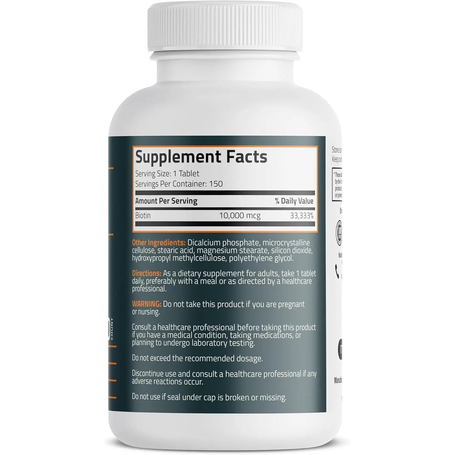 Bronson Biotin 10,000mcg, Supports Healthy Hair, Skin and Nails, Vegetarian, Non-GMO, 150 Tablets