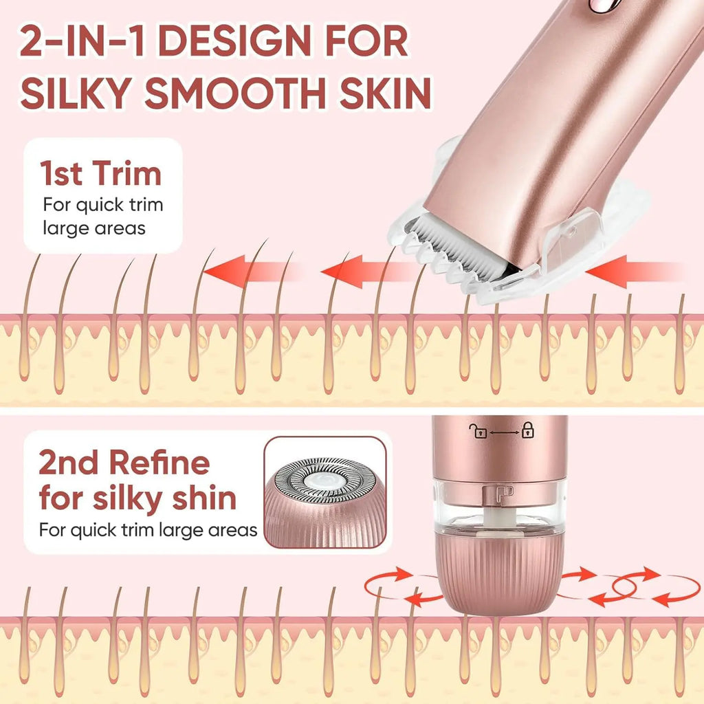 Rose gold 2-in-1 electric trimmer with comb and foil modes for quick trimming and refining