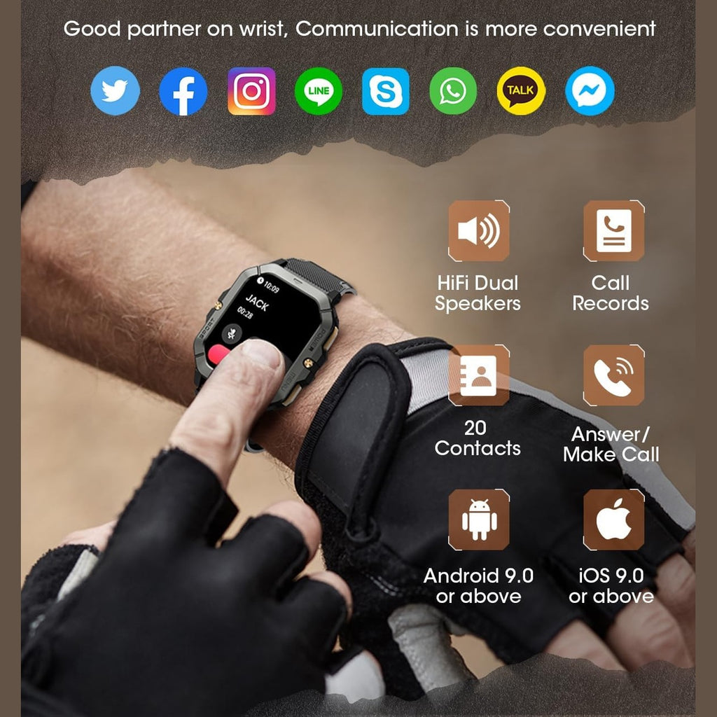 Military Smart Watches for Men (Answer/Make Calls), 2.02'' Fitness Smart Watch for Android and iPhone, Waterproof Fitness Tracker with Blood Pressure/Heart Rate/Sleep/100+ Sport Modes, Watches for Men