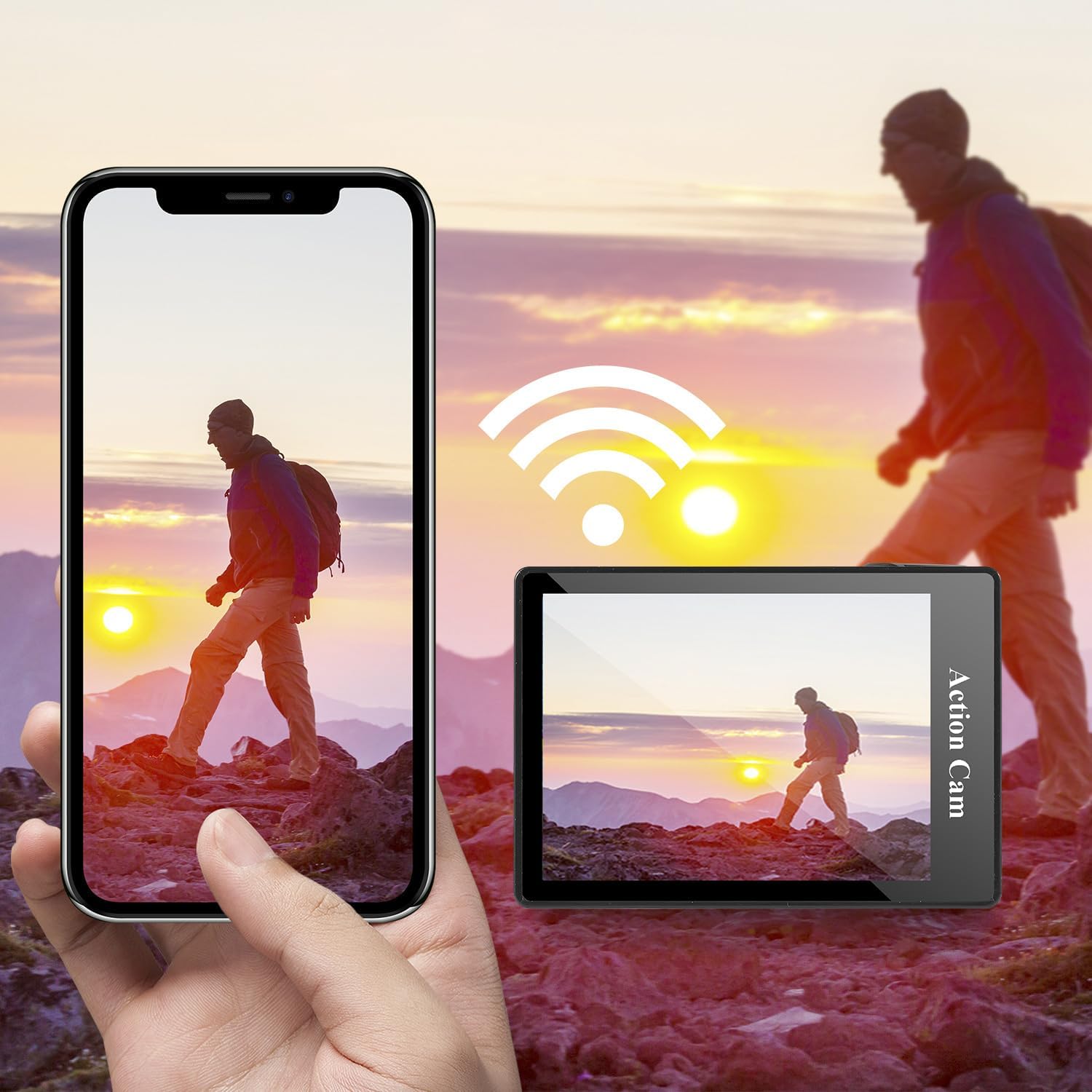 Nvgfelis WiFi Action Cam FHD, Underwater Camera Waterproof up to 30 m, Action Camera with 2 x 1050 mAh Rechargeable Batteries and Accessory Set