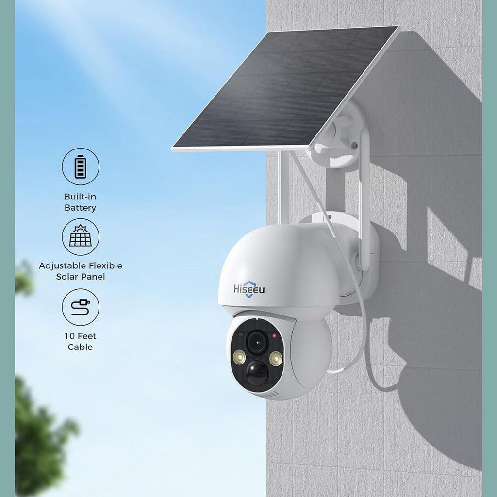 Hiseeu Solar Camera Outdoor, 4MP Wireless Battery Camera, PTZ 360° View, PIR Motion Detection, Color Night Vision, IP66, 2-Way Audio, 2.4G WiFi…