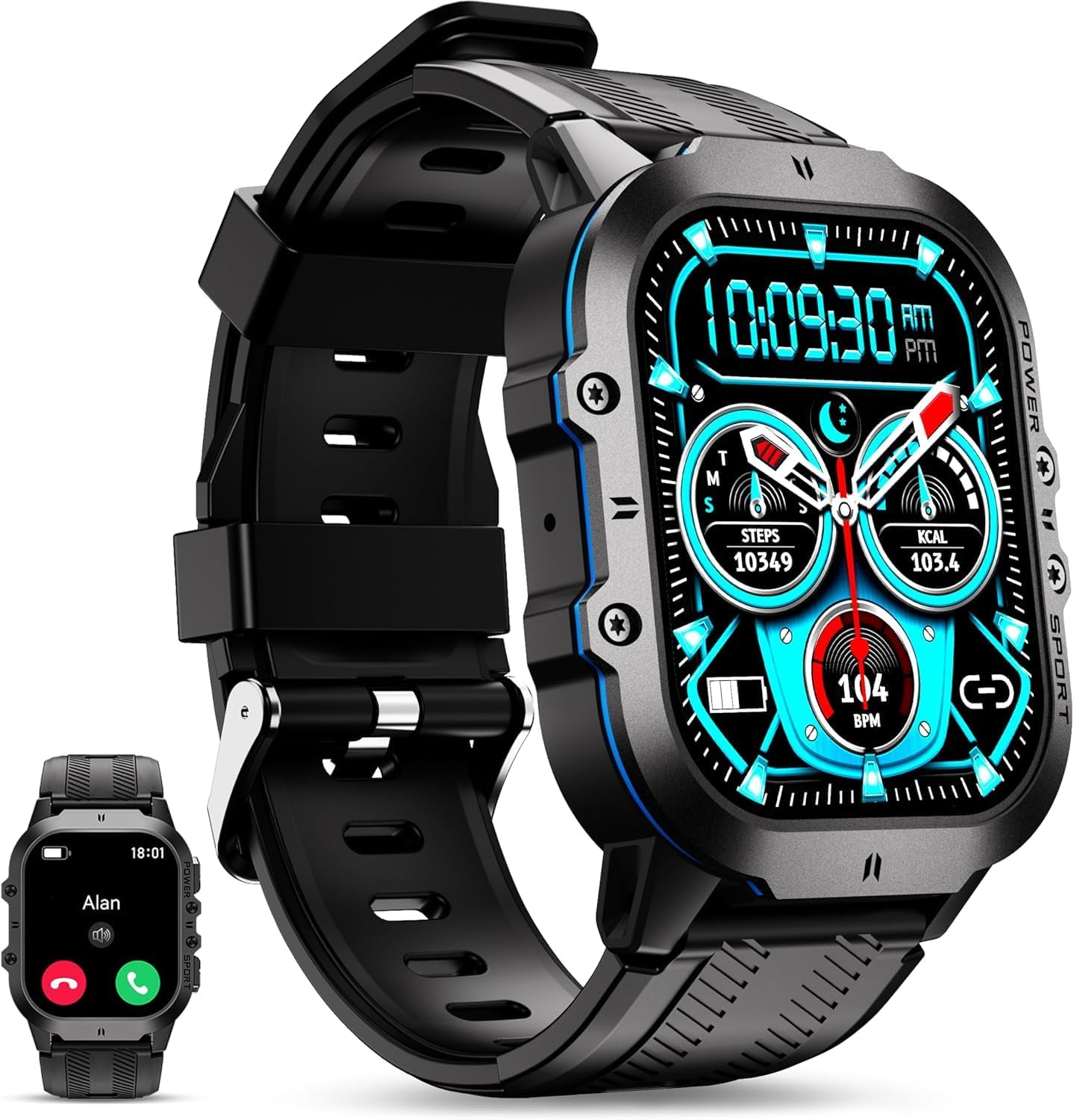 OUKITEL BT20 Military Smart Watch for Men, 1.96 Inch AMOLED Outdoor Sports Smartwatch, 5ATM Waterproof Fitness Watch, 100+ Sports Modes, Heart Rate Blood Oxygen Sleep Monitor for iOS Android