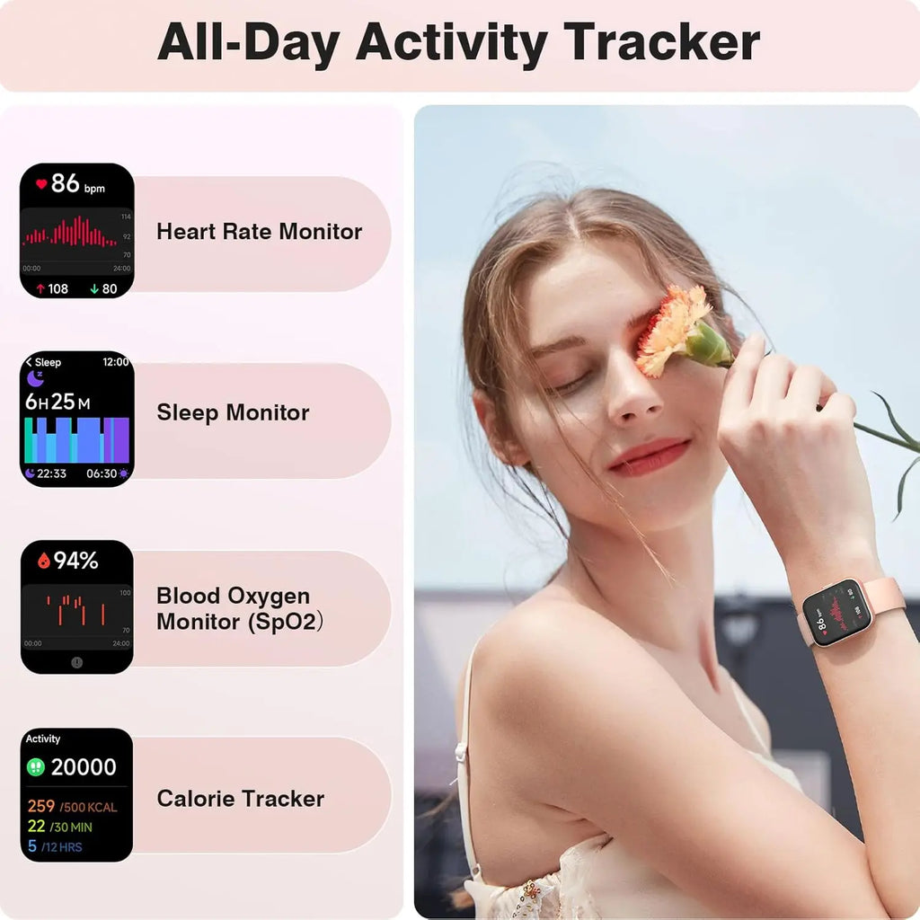 Smart Watch for Women(Answer/Make Call), Alexa Built-in 1.8" Touch Screen Fitness Watch with SpO2 Heart Rate Sleep Monitor, 100+ Sports IP68 Waterproof Step Counter Ladies Smartwatch for iOS Android