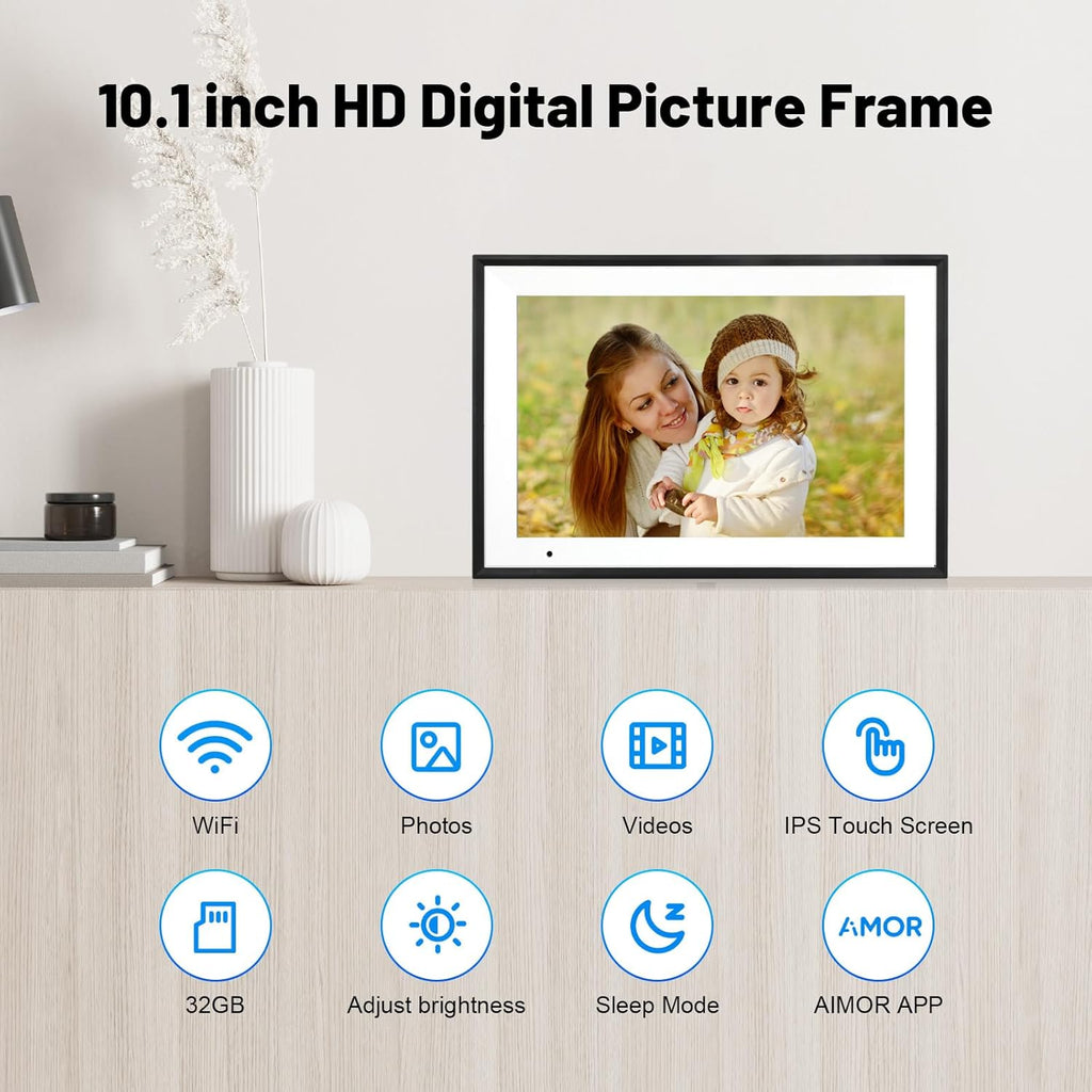 AEEZO Digital Picture Frame WLAN, 10.1 Inches Digital Photo Frame Built in 32GB Memory,1280 x 800 IPS Touchscreen Electronic Photo Frame,Automatic Rotation, Easy Setup and Share Photos or Videos