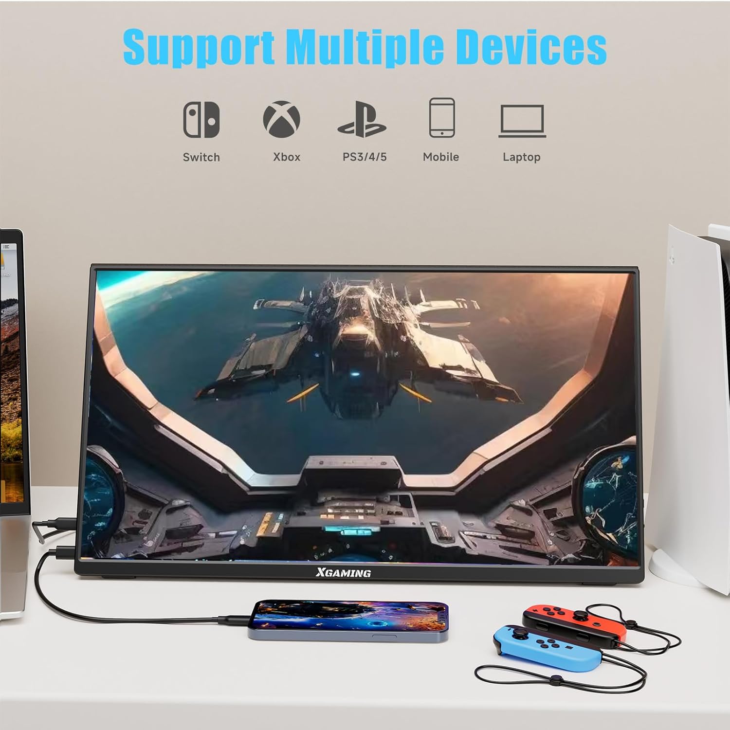 XGaming Portable Monitor 15.6inch 1080P FHD IPS USB-C Laptop Monitor, HDMI Computer Display w/Smart Cover & Speakers, Ultra Slim HDR Gaming External Screen for Laptop PC Phone Mac Xbox PS4 Switch