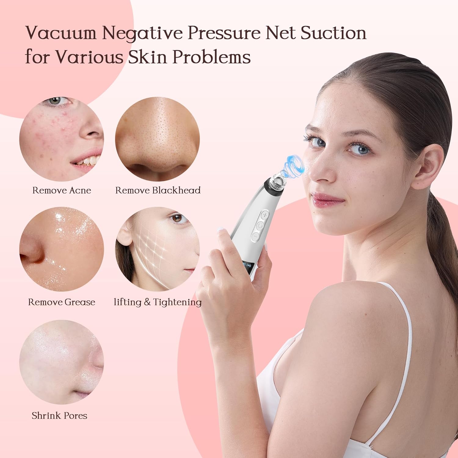LENND Blackhead Remover Pore Vacuum, Blackhead Extractor Tool Facial Pore Cleaner Electric Comedone Whitehead Extractor Tool-5 Suction Power,5 Probes,USB Rechargeable Blackhead Vacuum Kit
