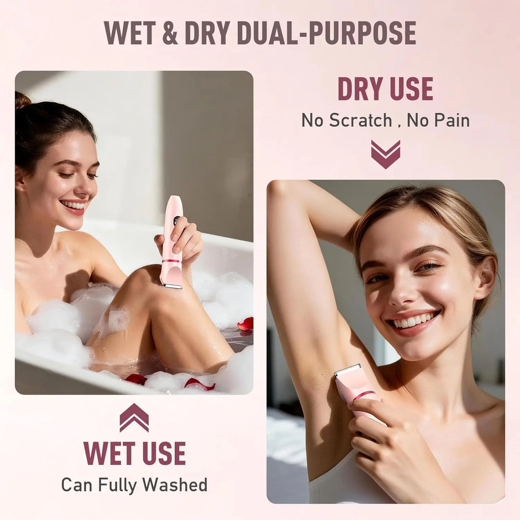 IPX7 Waterproof Bikini Trimmer for Women, Hypoallergenic Painless Ceramic Blade Electric Face Razors for Shaving, Facial Pubic Hair Removal Shaver for Shower Use Summer Beach Travel Essentials
