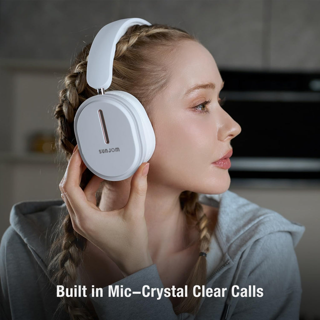 Bluetooth Wireless Headphones,Over Ear Headphones with Microphone clear call,Hi-Fi Sound Deep Bass Comfort Fit Ear Cups 3.5MM Cable Lightweight Headset for iOS,Android for Sports,Home,Office-White