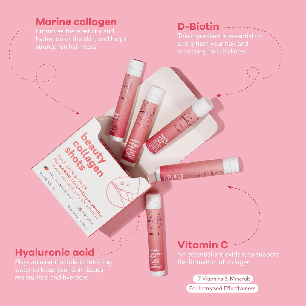 Nutrili Marine Collagen Shots (20) | Hair, Skin & Nails | 10g Marine Collagen, Hyaluronic Acid, Biotin & Vitamin C