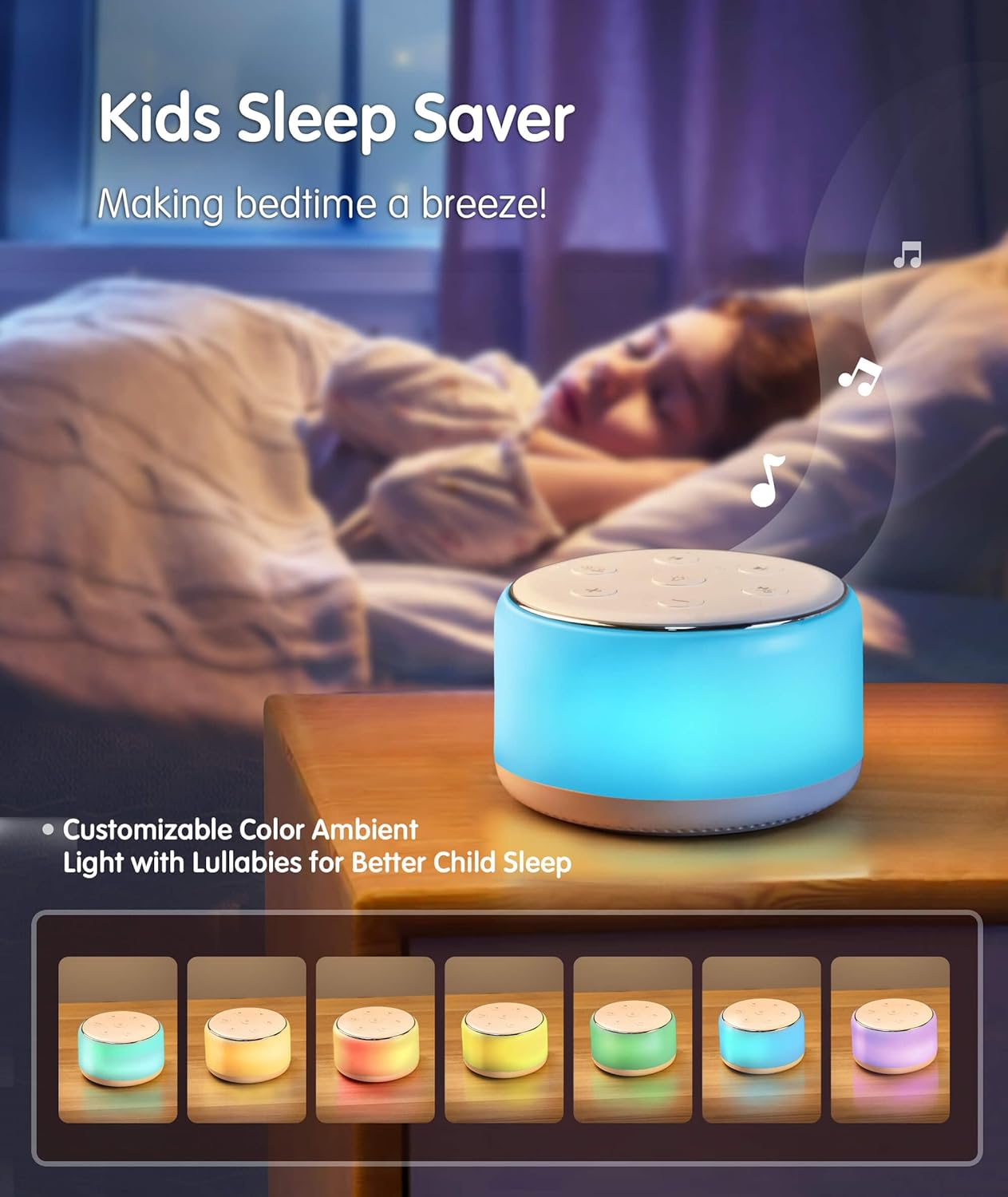 FamiSym White Noise Sound Machine Baby - 34 Soothing Sounds, Rechargeable, Portable, Night Light, Sleep Aid for Baby, Kids, Adults