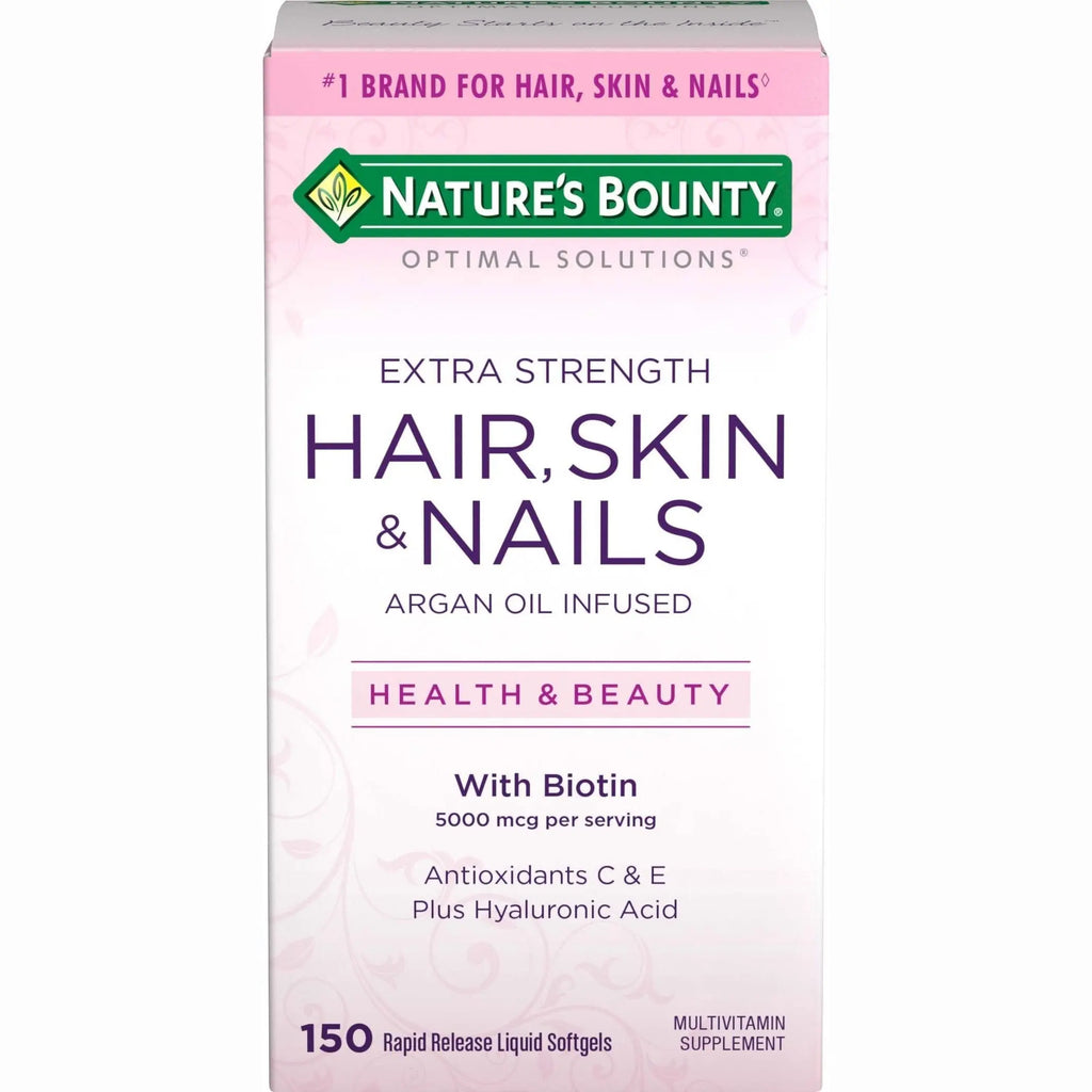 Nature's Bounty Advanced Hair, Skin & Nails, Argan-Infused Vitamin Supplement with Biotin and Hyaluronic Acid, 150 Rapid Release Softgels, 50 Total Servings