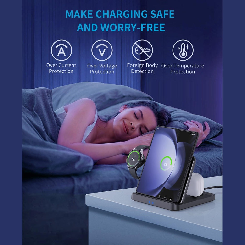 JOYVEVA for Samsung Z Fold 5 Wireless Charger Station, 3 in 1 Foldable Fast Charging Stand Dock for Galaxy Z Fold 4/3, Z Flip 5/4/3, S23/S22, Note20/10 Ultra, Watch 6/5/Pro/4/3, Earbuds 2/2 Pro/Live