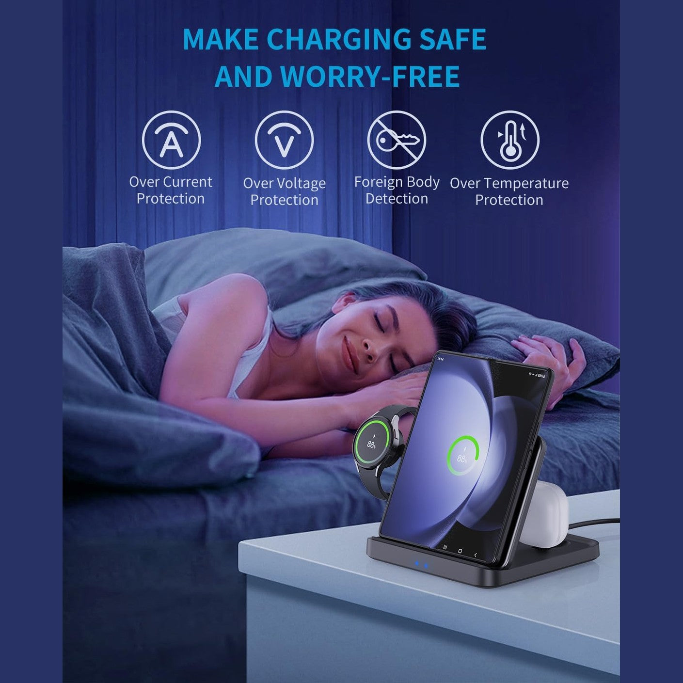 JOYVEVA for Samsung Z Fold 5 Wireless Charger Station, 3 in 1 Foldable Fast Charging Stand Dock for Galaxy Z Fold 4/3, Z Flip 5/4/3, S23/S22, Note20/10 Ultra, Watch 6/5/Pro/4/3, Earbuds 2/2 Pro/Live