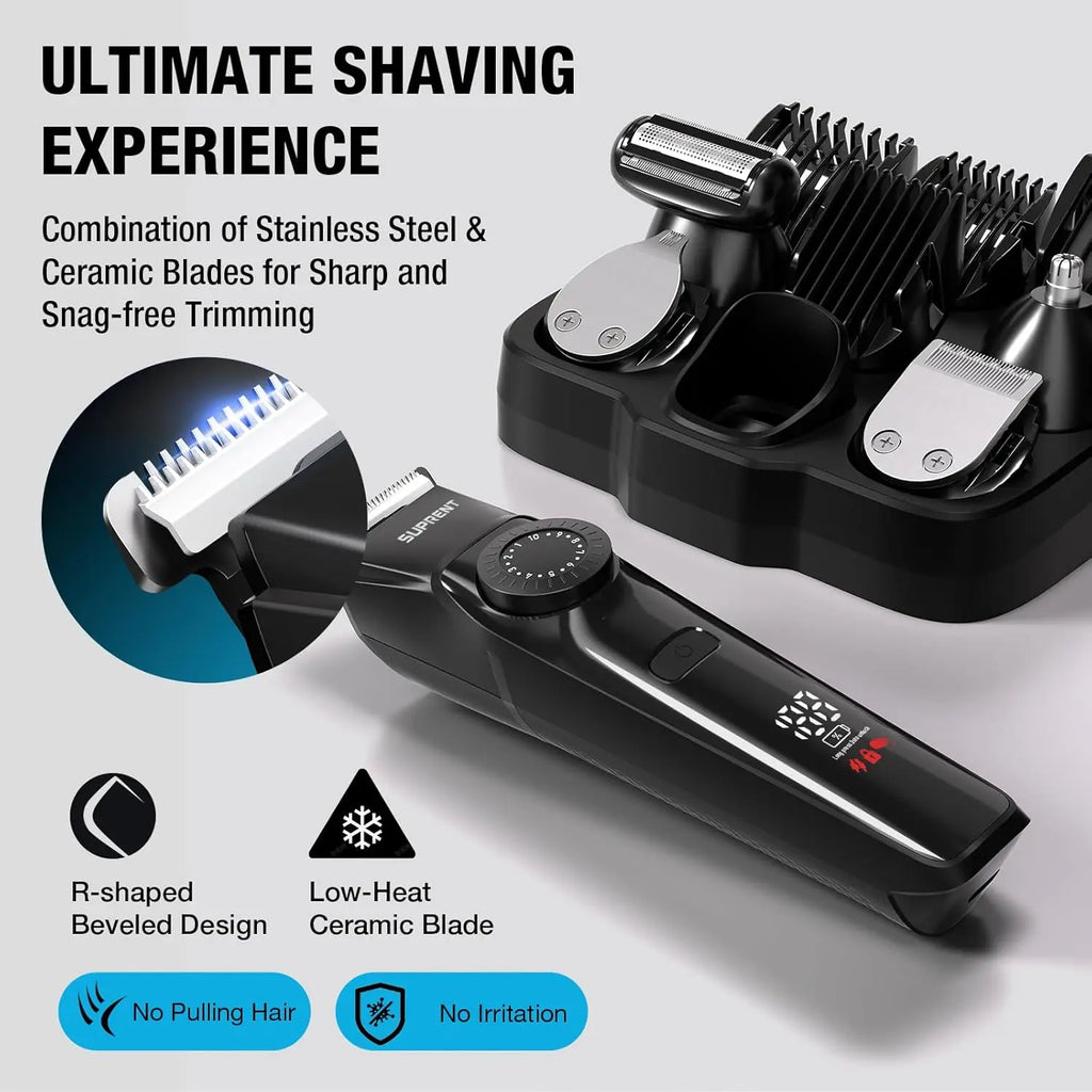 SUPRENT Beard Trimmer for Men - Waterproof Cordless Mens Grooming Kits for Beard, Face, Nose & Body, Adjustable Hair Trimmer with 40 Length Set, 3.5H Running Time