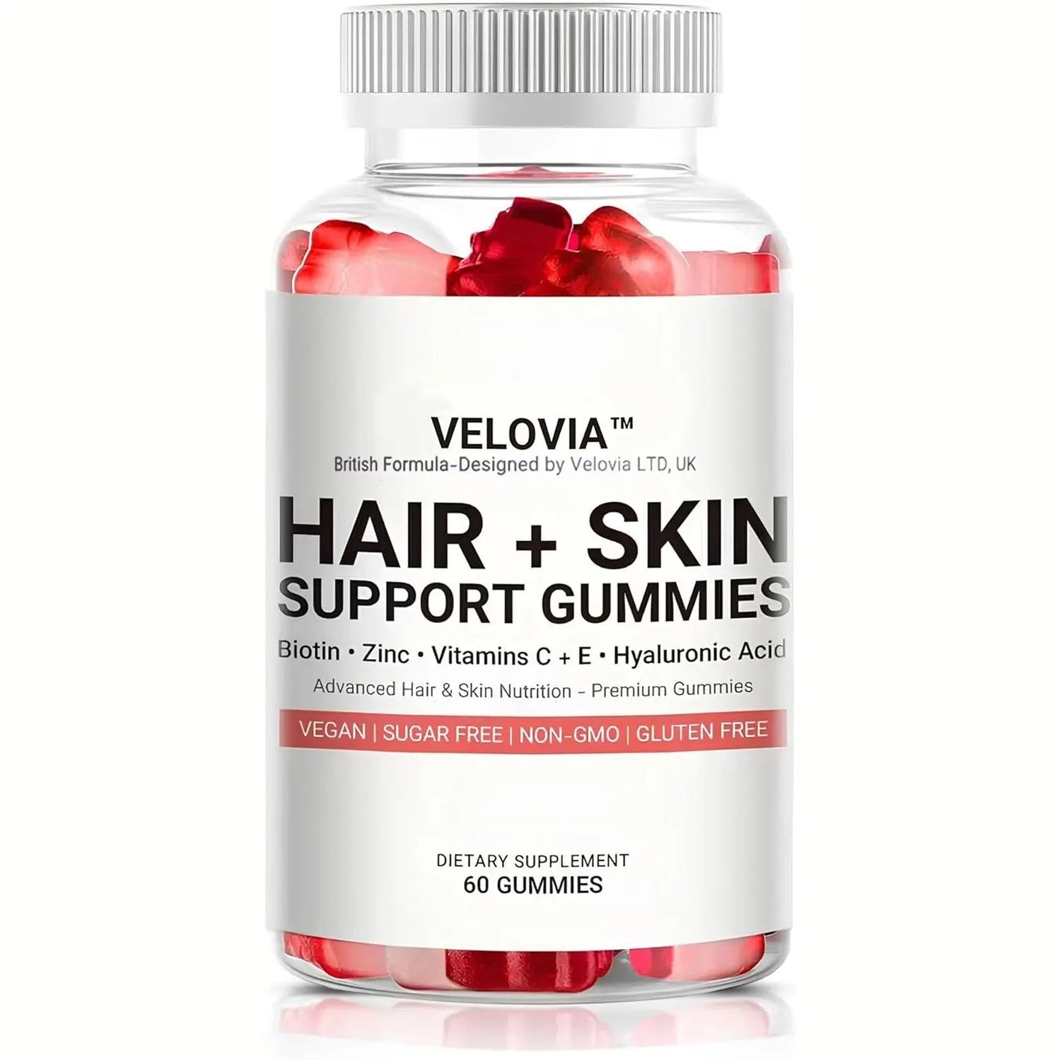 Hair Strength Gummies – Biotin + Zinc + Vitamins C & E – Sugar Free – Supports Stronger, Thicker-Looking Hair – 60 Vegan Gummies (30 Day Supply)