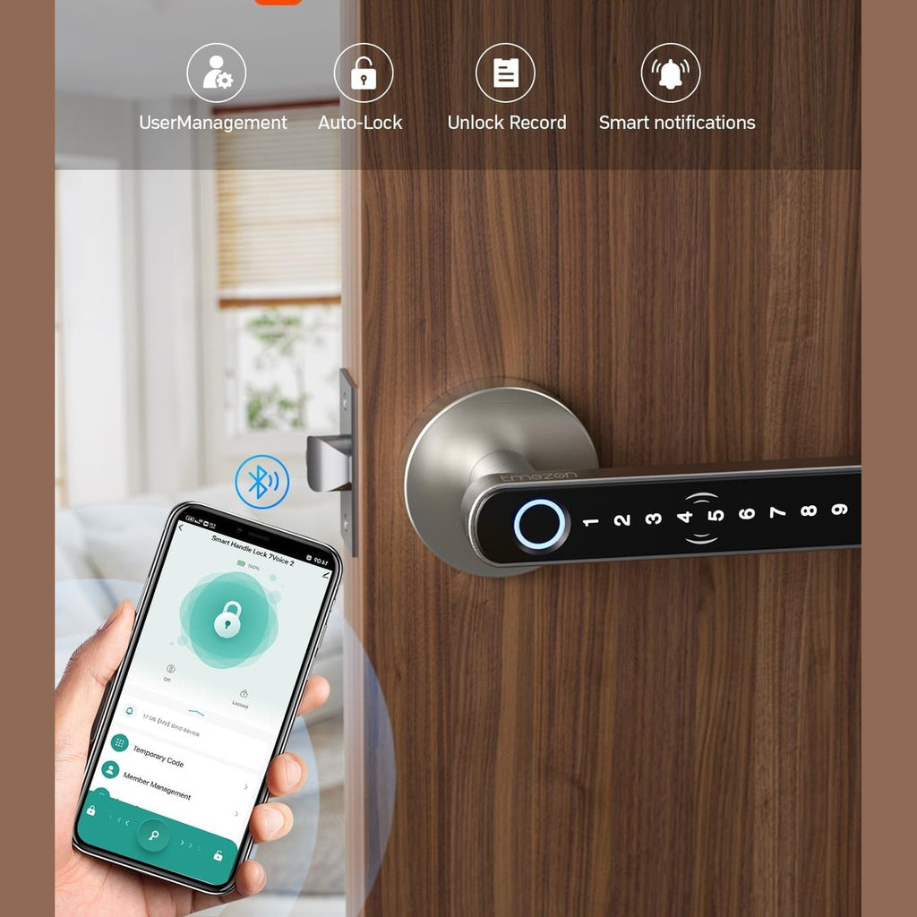 Smart Fingerprint Door Lock Knob - TMZON Keyless Entry Door Lock with Handle 5 in 1 with APP/IC Cards/Codes/Keys/Fingerprints Biometric Electronic Keyless Entry Lock for Bedroom Home Hotel Office