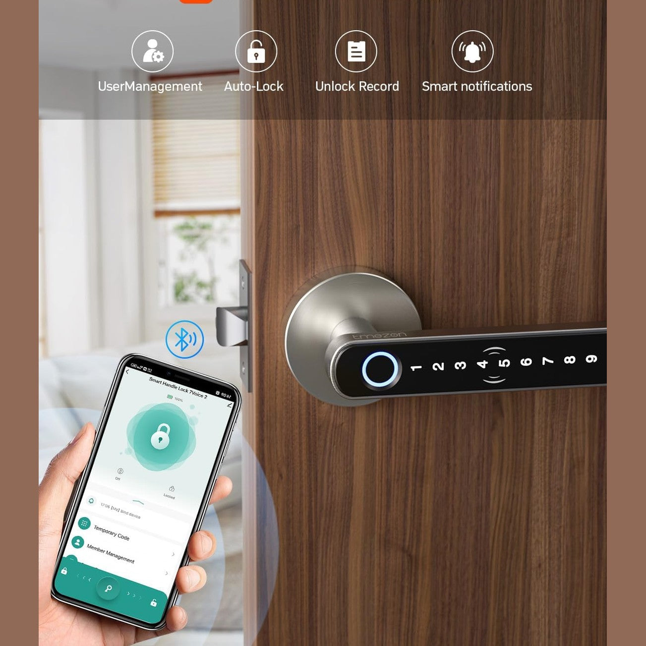 Smart Fingerprint Door Lock Knob - TMZON Keyless Entry Door Lock with Handle 5 in 1 with APP/IC Cards/Codes/Keys/Fingerprints Biometric Electronic Keyless Entry Lock for Bedroom Home Hotel Office