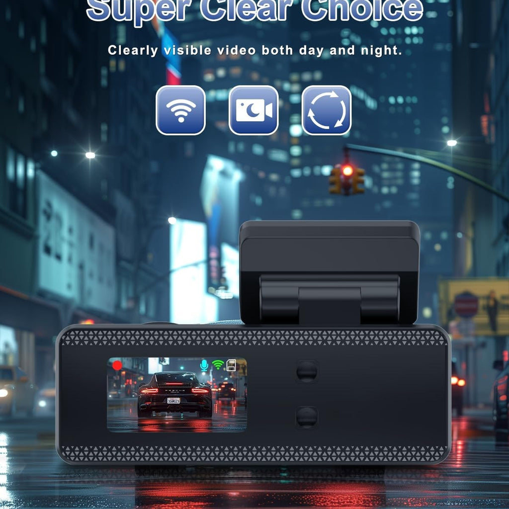 DYNACAM Dash Cam Front and Rear 4K+1080P, Dash Cam Inserted 64GB SD Card, Built-in WiFi Dash Camera for Cars, Super Night Vision Dashcam, 24H Parking Mode, G-Sensor, Loop Recording Car Camera