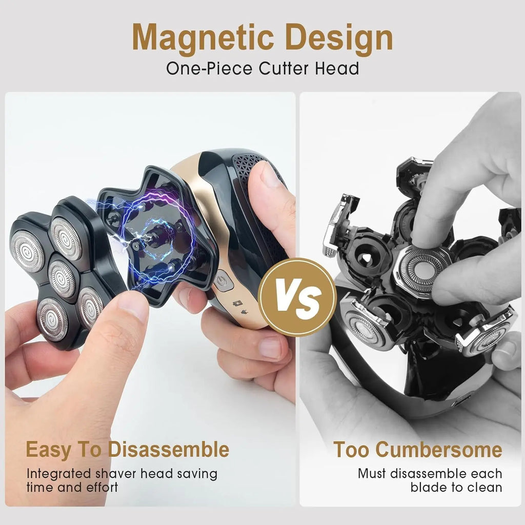 Upgrade Magnetic Head Shavers for Bald Men, Cordless & Comfort 5-in-1 Electric Razor - IPX7 Waterproof Wet/Dry Mens Grooming Kit - Easy Use Palm Shaver for a Smooth Bald Shave