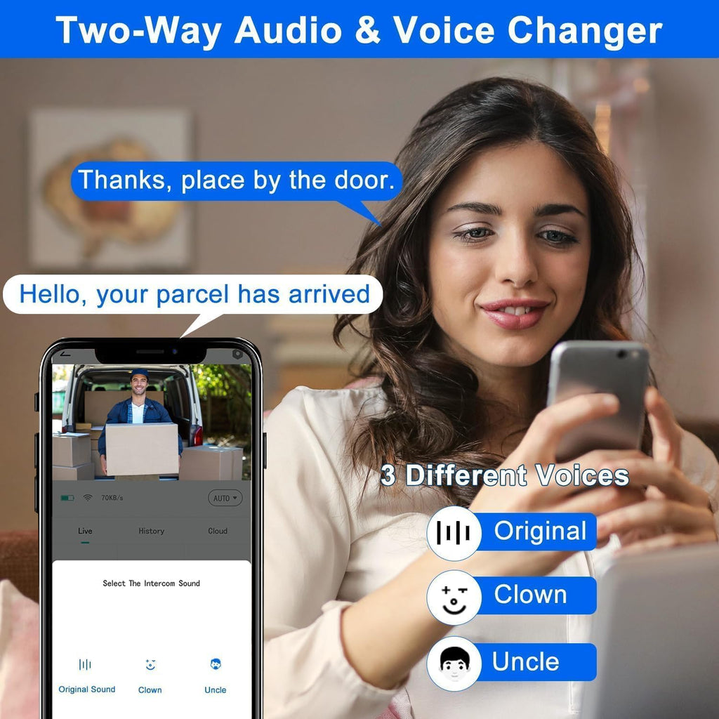 Wireless Video Doorbell with Chime 2K HD No Subscription Security Doorbell Camera PIR Motion Detection Night Vision 2-Way Audio Battery Powered Local/Cloud Storage Works with Alexa and Google