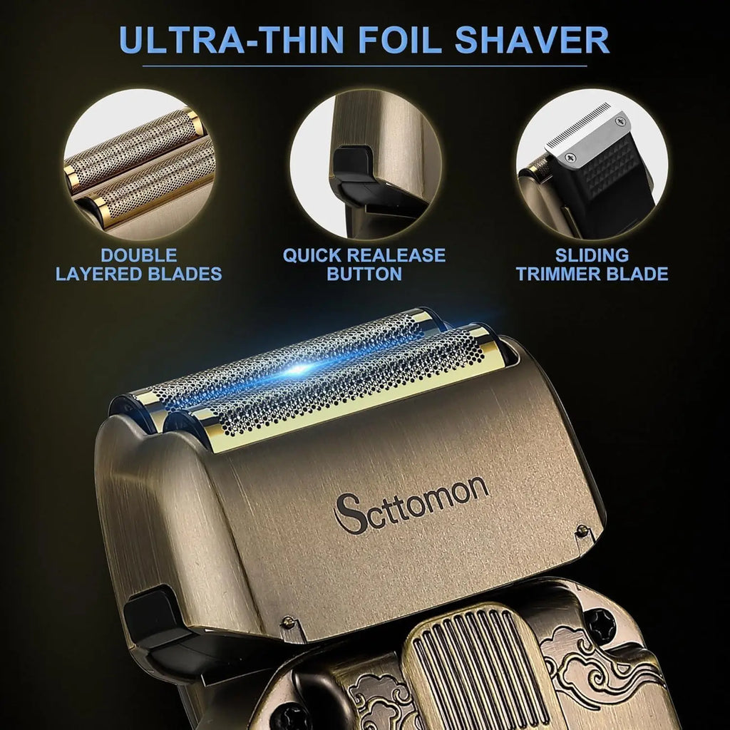 Scttomon bronze foil shaver with double layered blades and quick release button