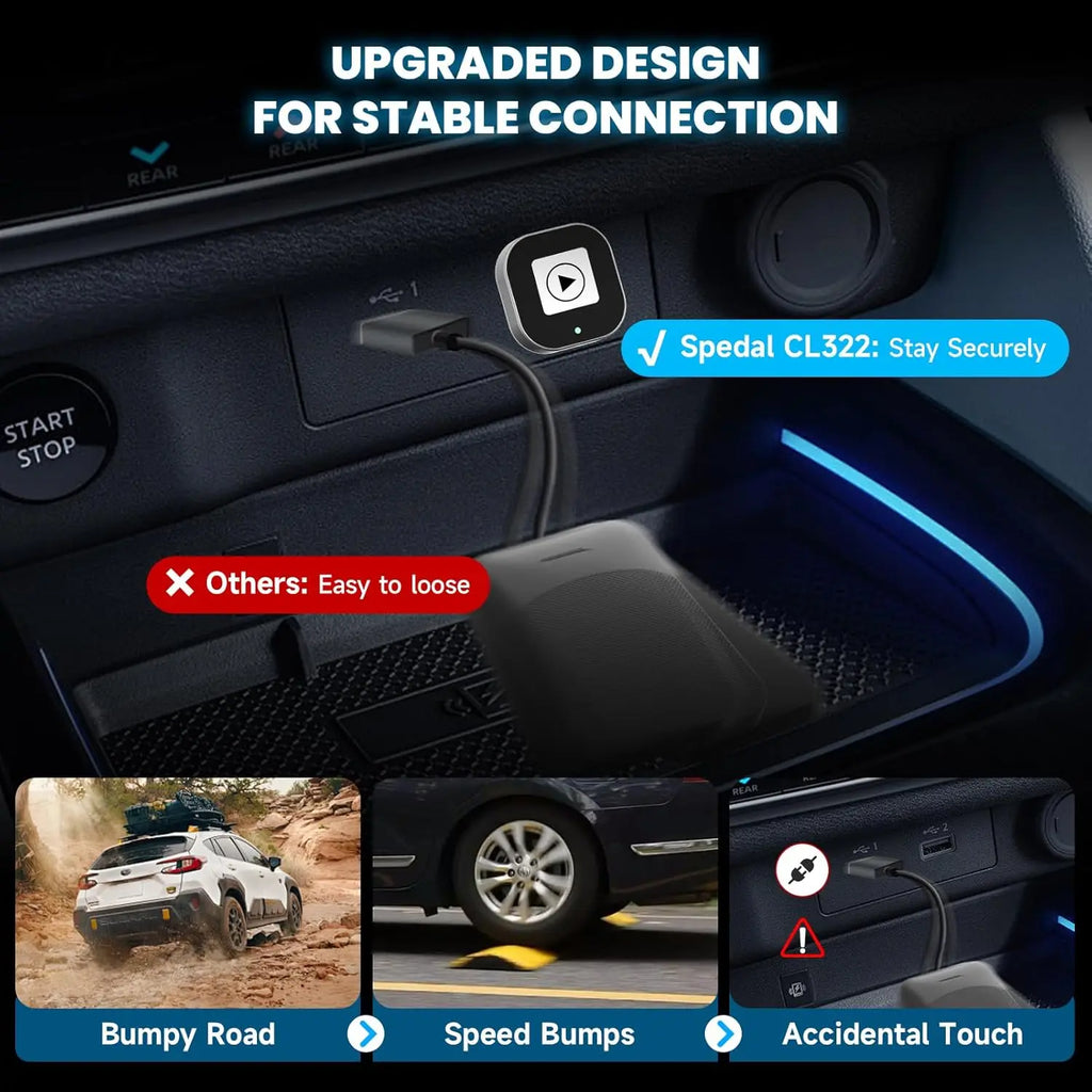 Stable Spedal CL322 adapter design secure in car console during bumps