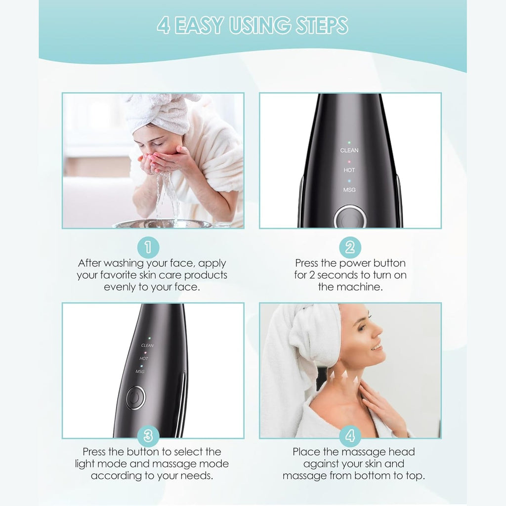 ELISHINE 7 Color Neck Face Massager - Facial Massager Tool for Skin Care at Home, Vibrating Face Massager with Thermals, Black