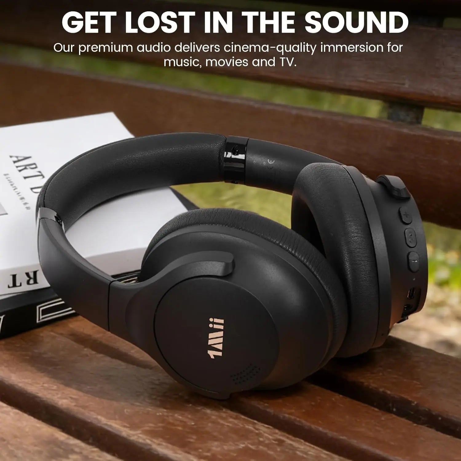 1Mii Y8 Noise Cancelling Headphones Bluetooth, Wireless LDAC Hi-Res Audio, Custom EQ, 75H Playtime, Comfort Fit, Over Ear Headphones Foldable for Airplane Travel Home Office - App Enhanced Black