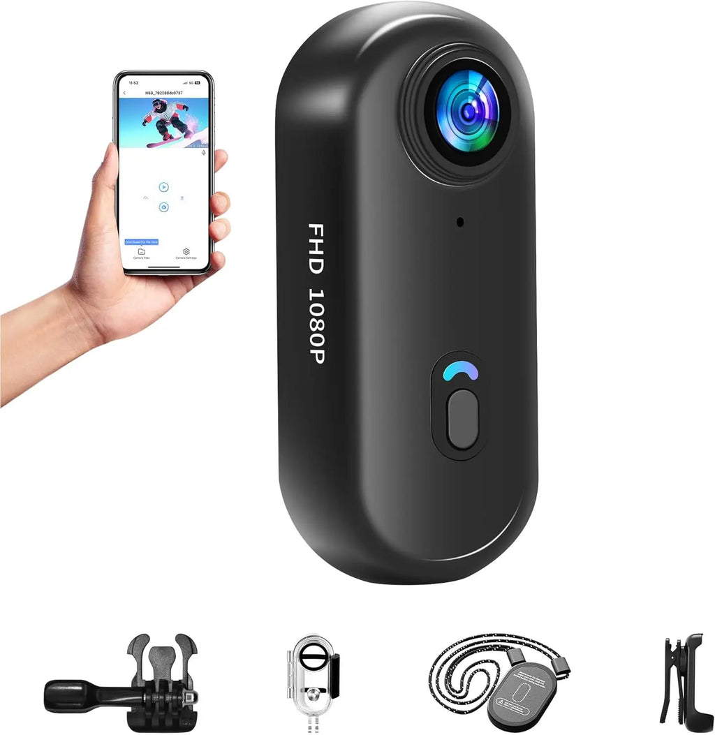 Baobylon Mini Action Cam WiFi 1080P Underwater Camera Waterproof up to 30 m, 360° Helmet Camera Motorcycle Bicycle Body Cam Body Camera Helmet Camera, Mini Camera, Multifunctional Accessories