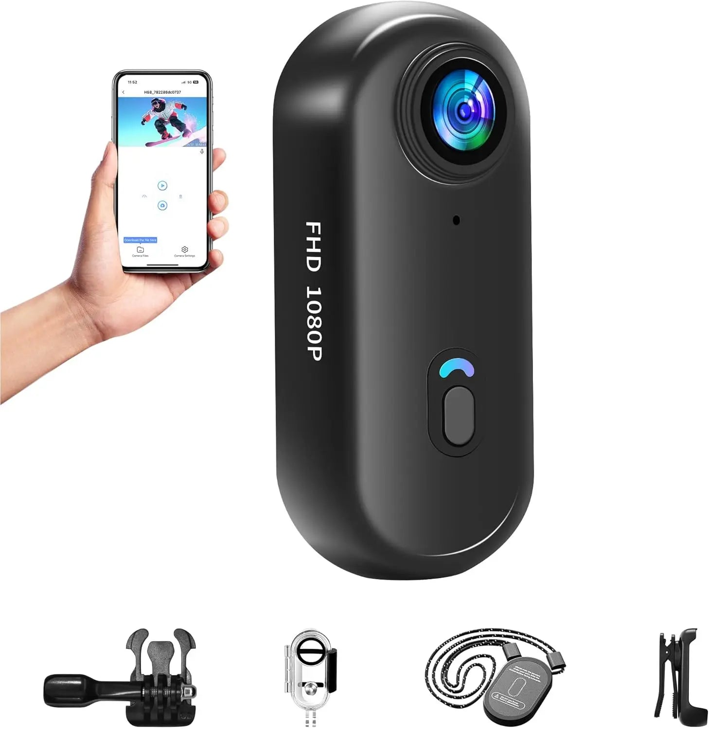 Baobylon Mini Action Cam WiFi 1080P Underwater Camera Waterproof up to 30 m, 360° Helmet Camera Motorcycle Bicycle Body Cam Body Camera Helmet Camera, Mini Camera, Multifunctional Accessories