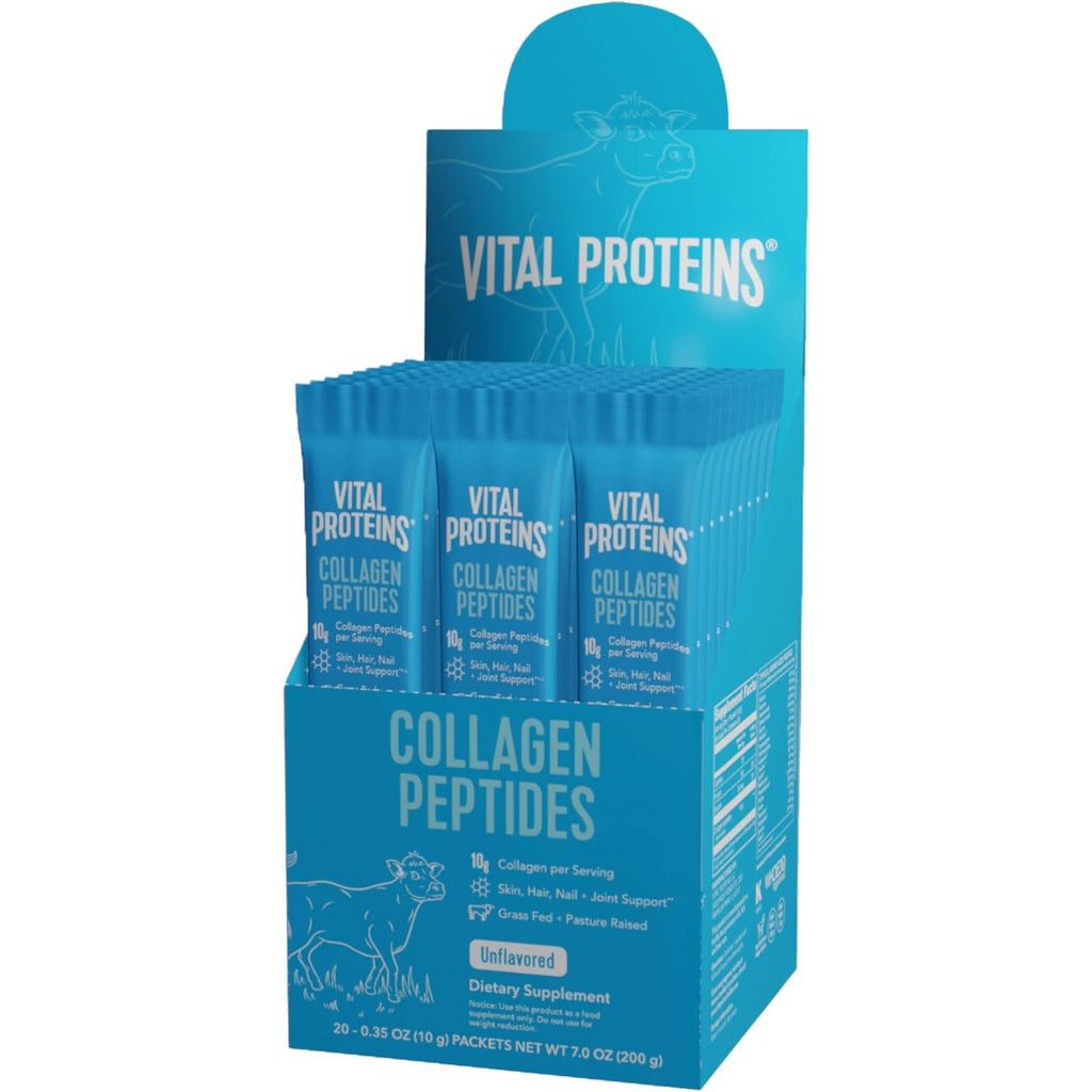 Vital Proteins Dairy and Gluten-Free Hydrolyzed Collagen Peptides Powder Supplement Travel Packs (Type I, III,20ct Per Box)- 10g Per Serving