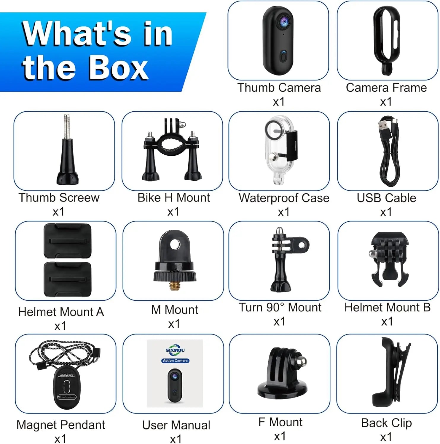 i3 4K Thumb Action Camera, Tiny Size, Mount Anywhere, Small Body Camera with Spring Clip, Portable Vlogging Camera, Hands-Free POV Recording, Helmet Camera for Cycling, Motorcycle (64G-Card, Black)