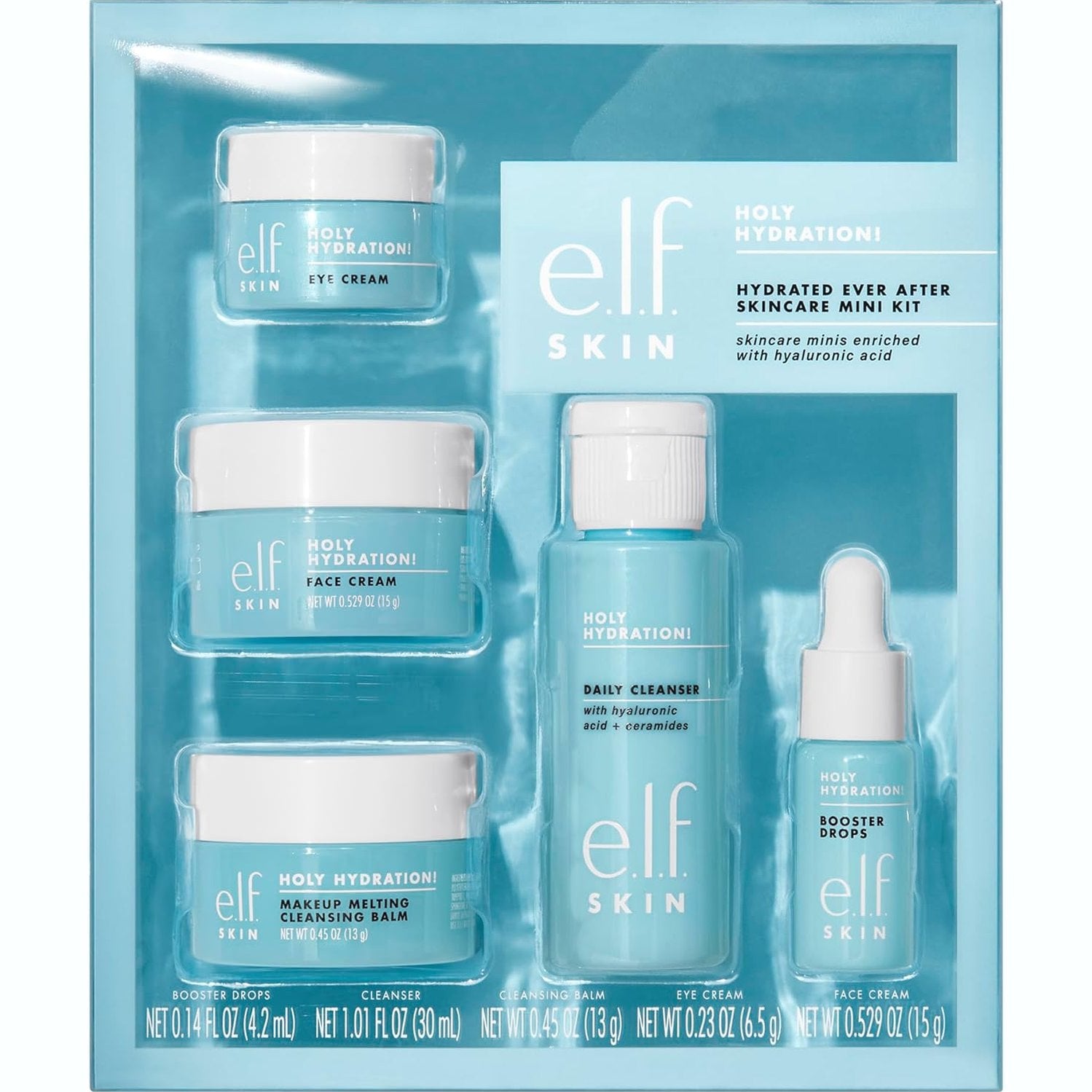 e.l.f. SKIN Hydrated Ever After Skincare Mini Kit, Cleanser, Makeup Remover, Moisturiser & Eye Cream For Hydrating Skin, Airplane-Friendly Sizes