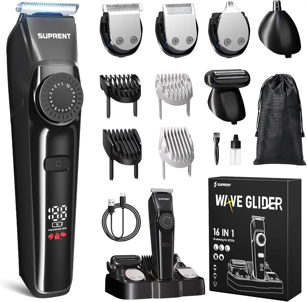 SUPRENT Beard Trimmer for Men - Waterproof Cordless Mens Grooming Kits for Beard, Face, Nose & Body, Adjustable Hair Trimmer with 40 Length Set, 3.5H Running Time