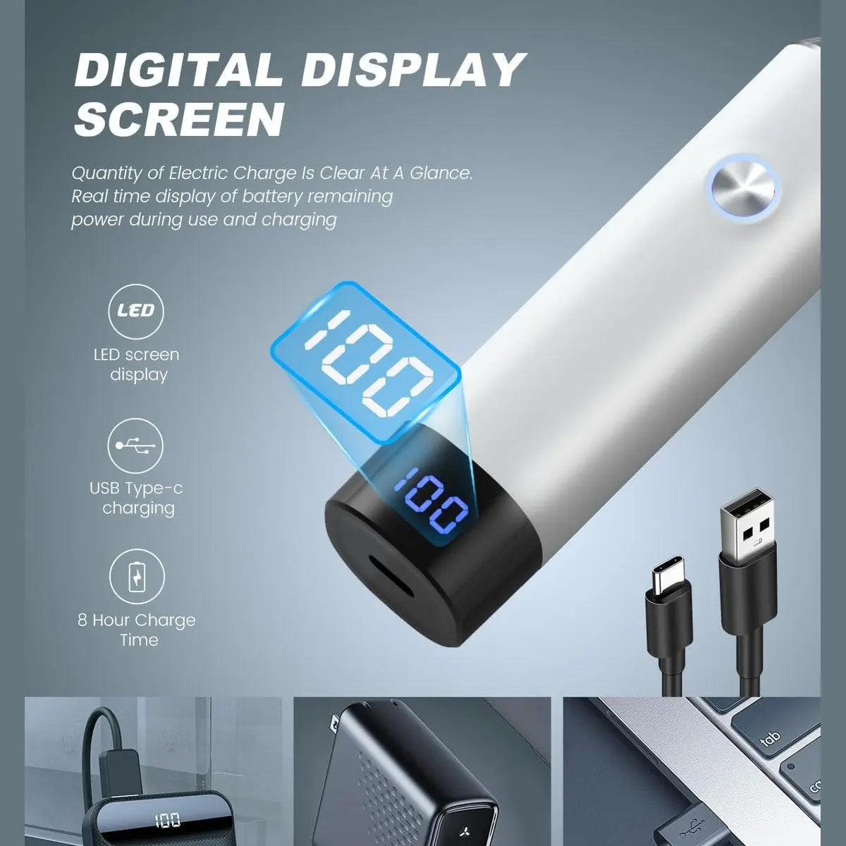 Rechargeable USB Nose & Ear Trimmer, Facial Hair Remover, Easy to Clean, Dual Edge Blades, IPX7 Waterproof,White