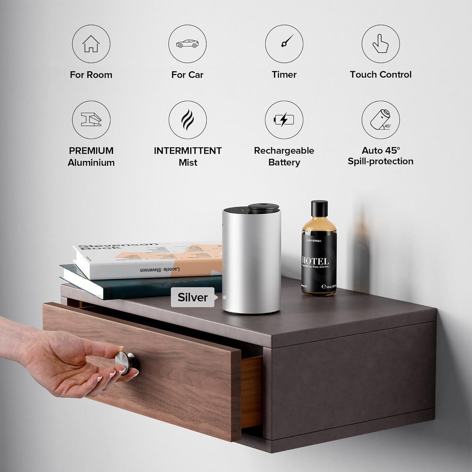 Airversa Waterless Essential Oil Diffuser for Home Aromatherapy Scent Diffusers with 3 Timer Settings or Timer-Off, 3 Mist Levels for Car Room Studio Office, ANX Premium Metal Gold