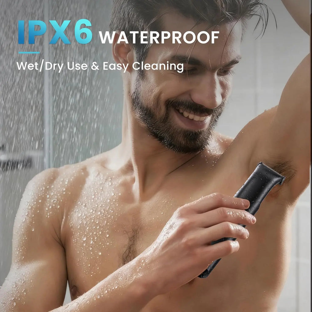 IPX6 waterproof black trimmer used under shower water for wet and dry grooming