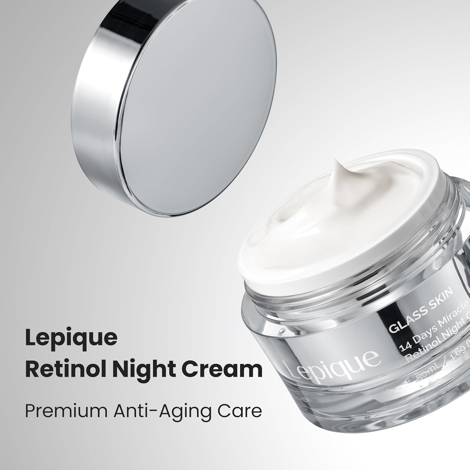 Lepique Retinol Night Cream 50ml - No.1 Korean Premium Overnight Repair Cream for Face and Neck - Collagen, Centella - Anti aging Skin Cream, Moisturizer Face Cream, (Unscented, with Spatula)