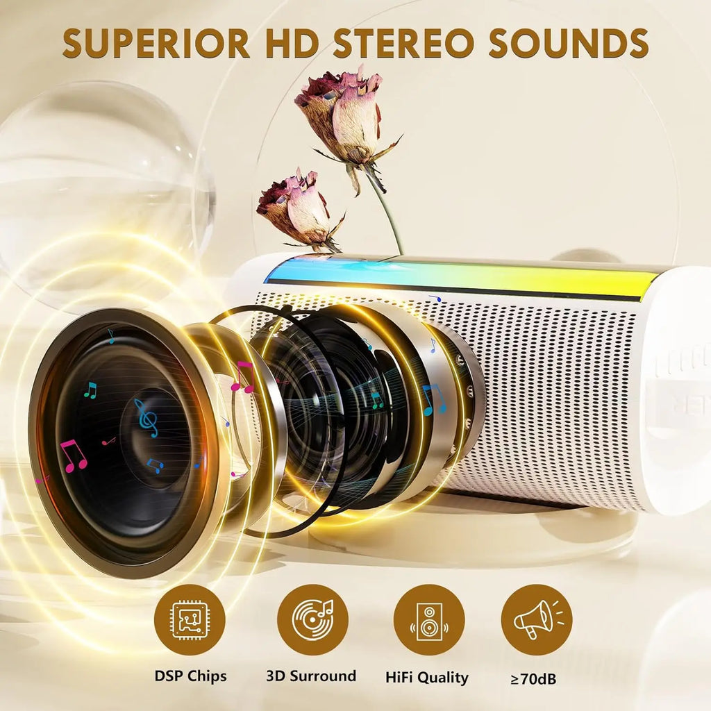 JYX Mini Karaoke Machine for Kids and Adults, Portable Bluetooth 5.3 Karaoke Speaker with 1 Wireless Microphones, Popular Birthday Gifts for Girls Boys Age 3-12+, Singing Machine with Party Lights