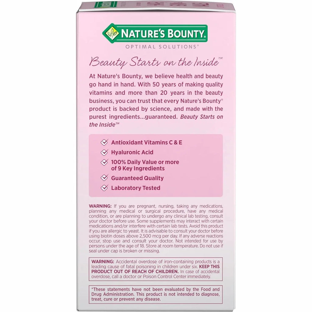 Nature's Bounty Advanced Hair, Skin & Nails, Argan-Infused Vitamin Supplement with Biotin and Hyaluronic Acid, 150 Rapid Release Softgels, 50 Total Servings