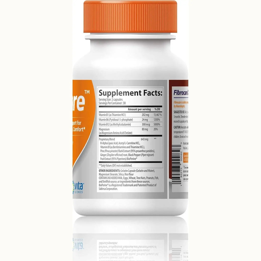 Vita Sciences FibroCare Fibromyalgia Supplement for Fast Repair Nerve Health. Natural R-ALA Form 40x Strength with Vitamins and Antioxidants to Renew and Revitalize Feet, Hands, Legs, and Toes. 60 Ct.