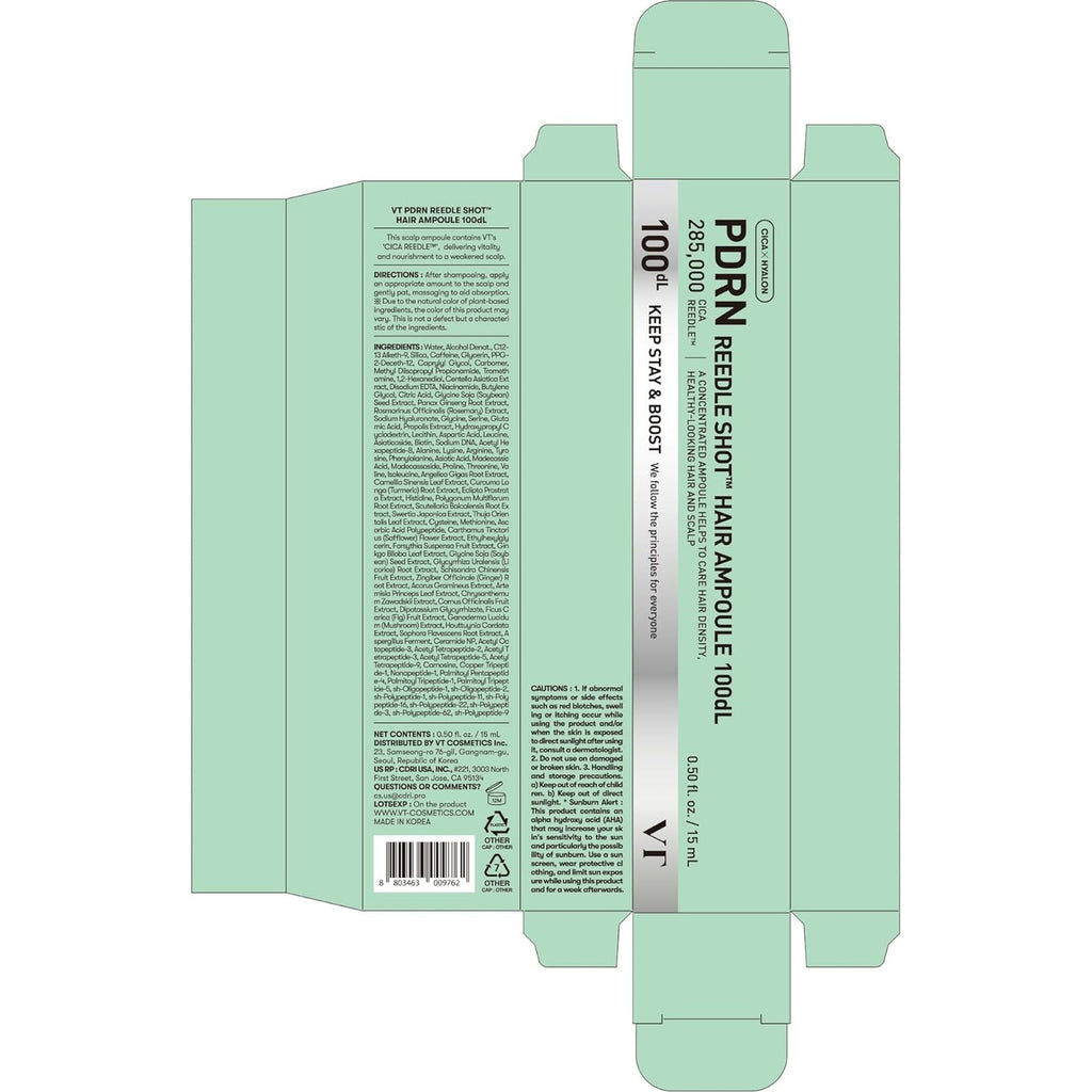 VT COSMETICS PDRN REEDLE SHOT HAIR AMPOULE 100dl, Vegan PDRN, Slow aging, Scalp treatment