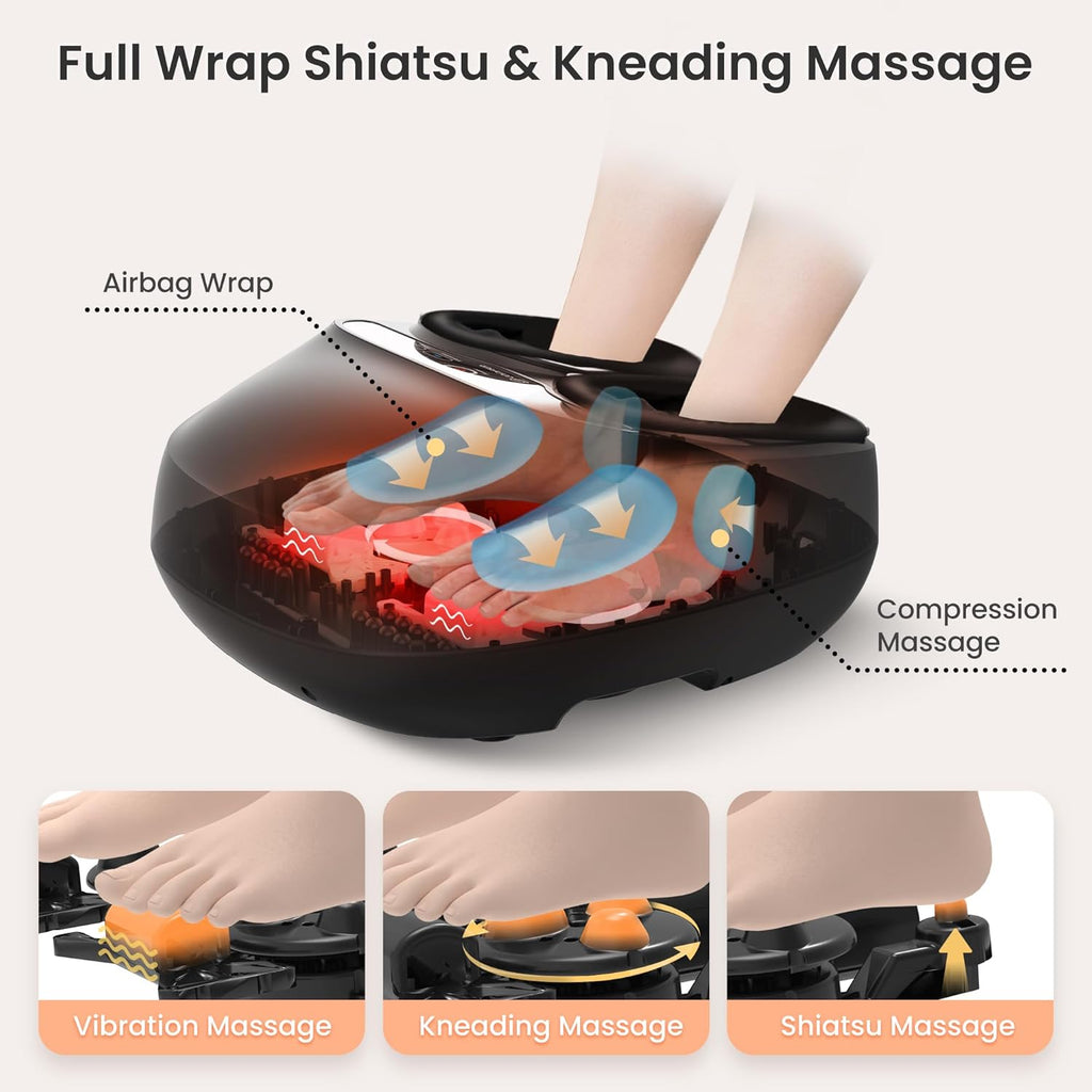 COMFIER Foot Massager with Deep Kneadinng for Pain,Shiatsu Foot Massager with Heat for Plantar Fasciitis,Remote Control,Customizable Settings, Pause Function,Electric Massage Machine Gifts