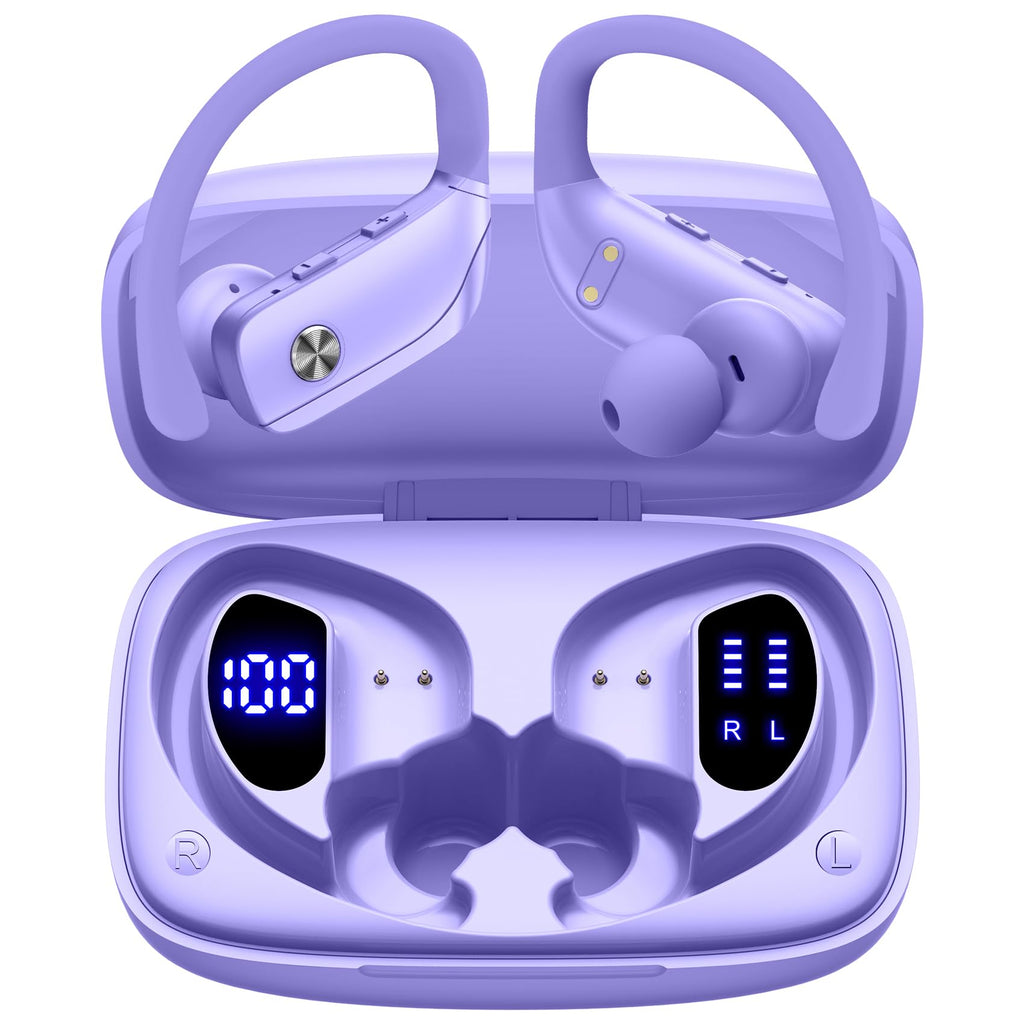 bmani Wireless Earbuds Bluetooth Headphones 48Hrs Play Back Sport Earphones With Led Display Over-Ear Buds With Earhooks Built-In Mic Headset For Workout Black -Veat00L