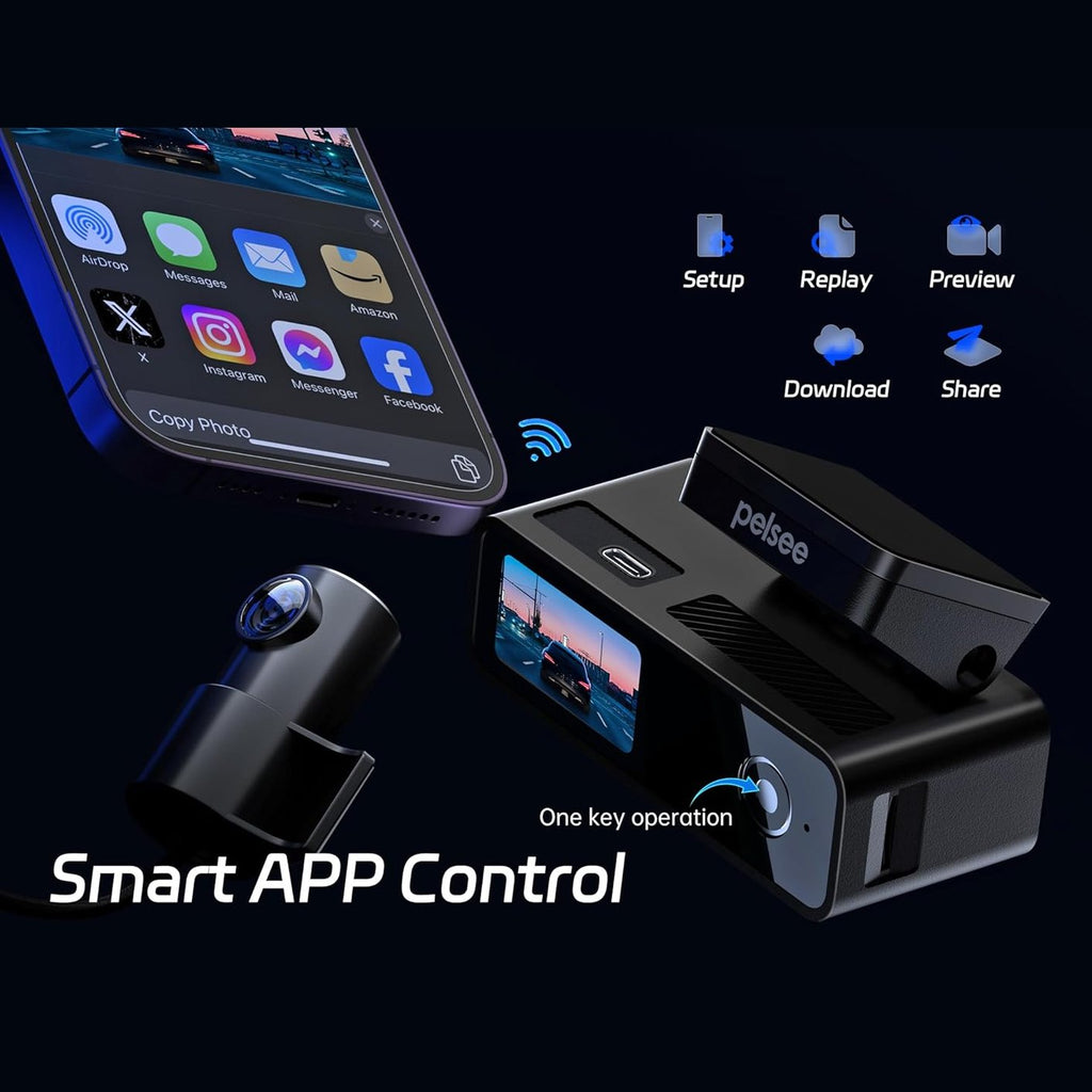 pelsee 4K Dash Cam Front and Rear, 64GB SD Card, 4K+1080P Dual Dash Camera for Cars, Wi-Fi & App Control, 1.5’’IPS Display Car Camera, Voice Control, Night Vision, 24H Parking Mode, G-Sensor