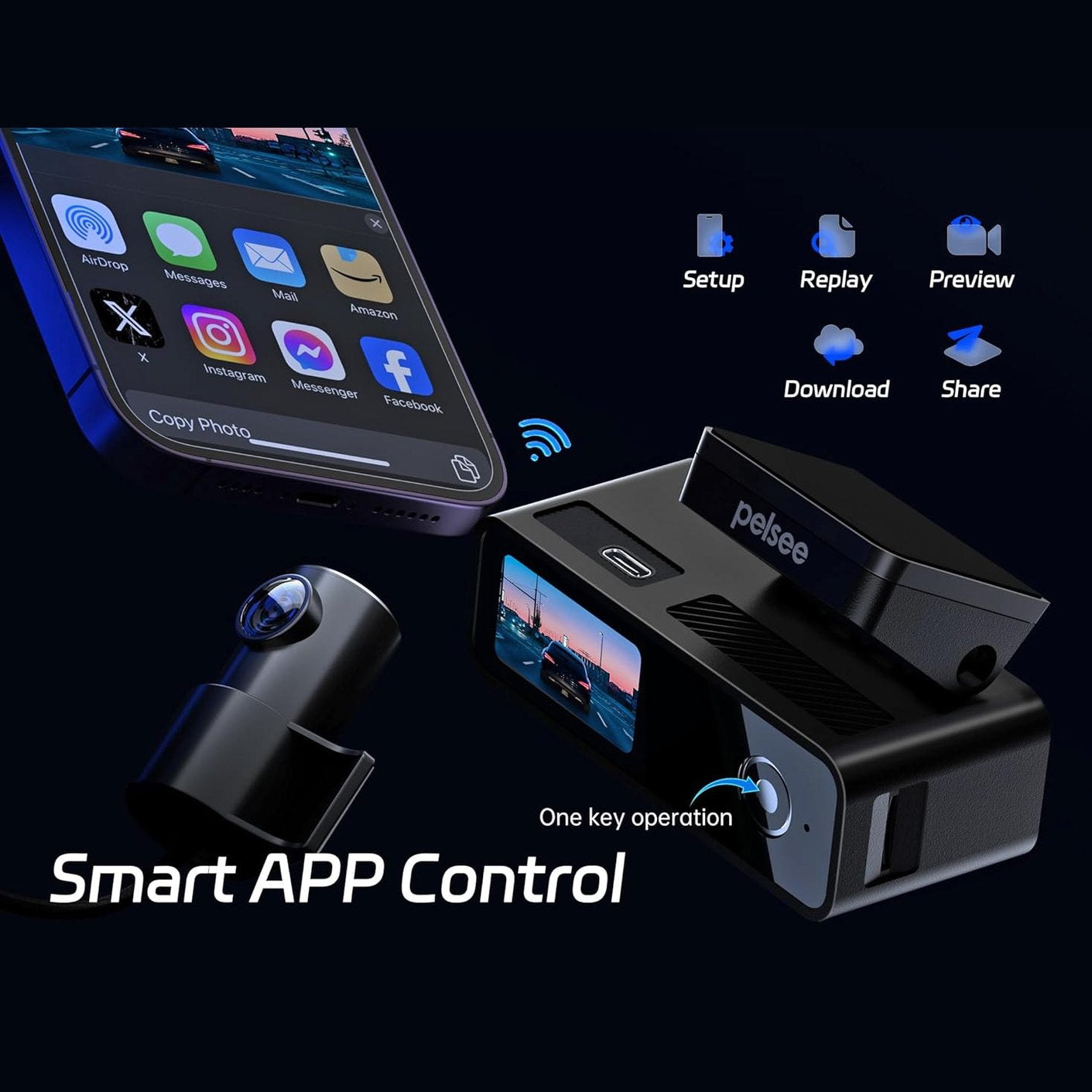 pelsee 4K Dash Cam Front and Rear, 64GB SD Card, 4K+1080P Dual Dash Camera for Cars, Wi-Fi & App Control, 1.5’’IPS Display Car Camera, Voice Control, Night Vision, 24H Parking Mode, G-Sensor